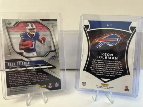 Two Keon Coleman football cards from 2024 Panini Prizm Silver Prizm collection