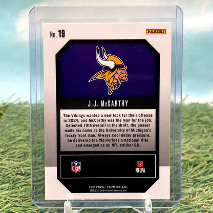 J.J. McCarthy football card from 2024 Panini Prizm Vikings Rookie collection