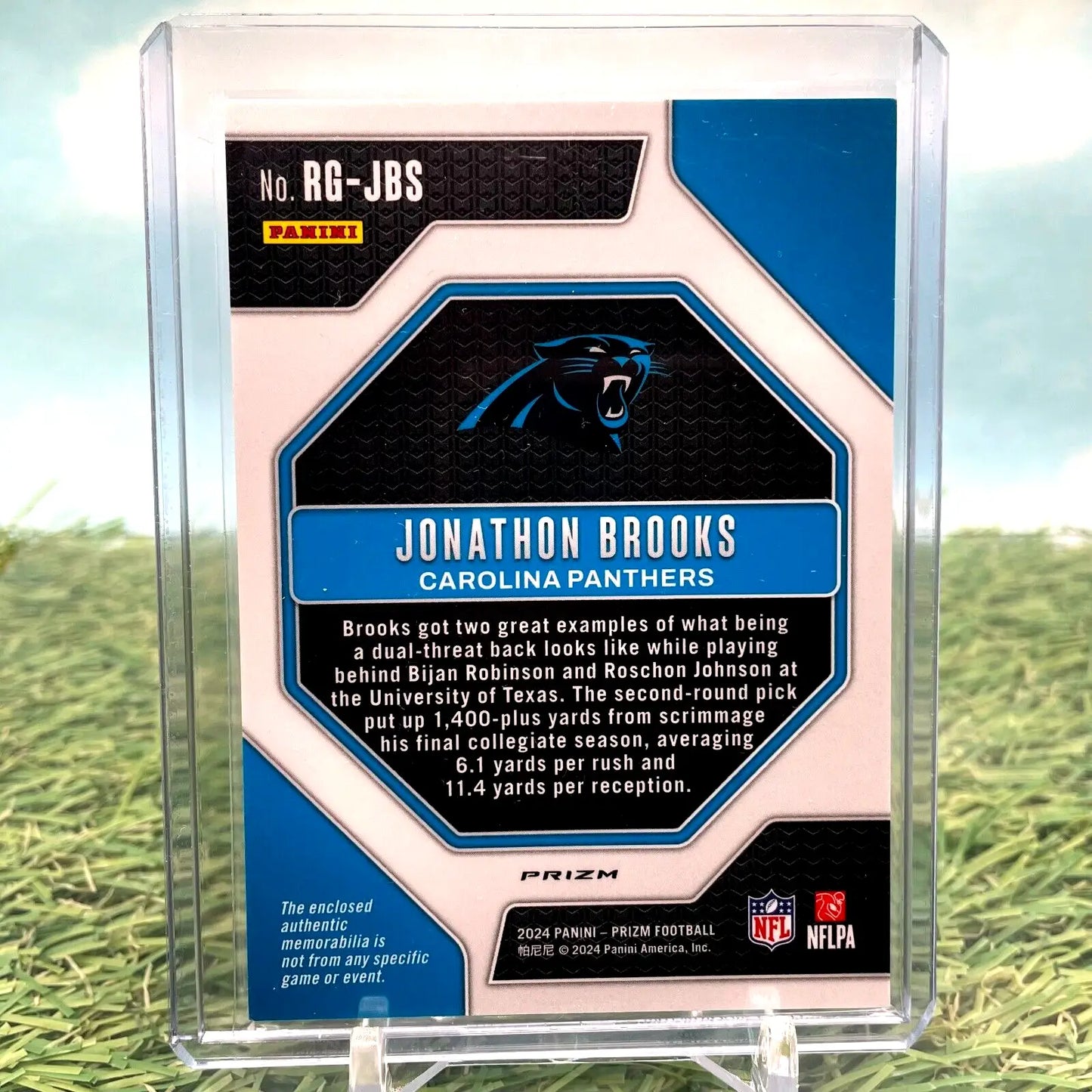 Jonathon Brooks 2024 Panini Prizm Silver Prizm Patch Rookie Gear card for Panthers