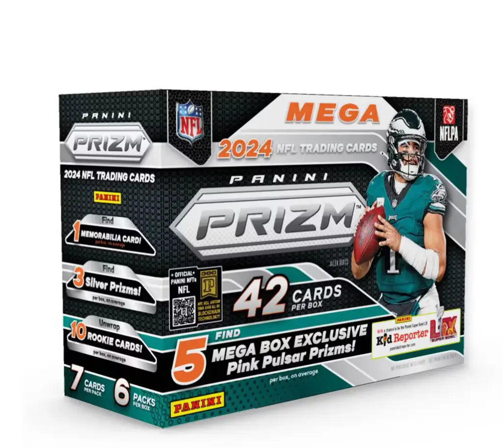 2024 Panini Prizm NFL Mega Box featuring a Jacksonville Jaguars player trading card package