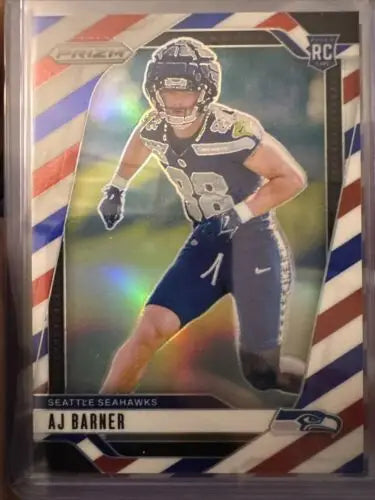 AJ Barner football card from 2024 Panini Prizm Red, White, & Blue Prizm Seahawks lot