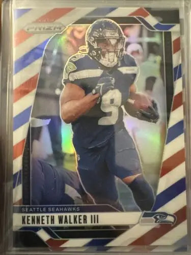 Kenneth Walker III football card from 2024 Panini Prizm Red, Blue Prizm Seahawks lot