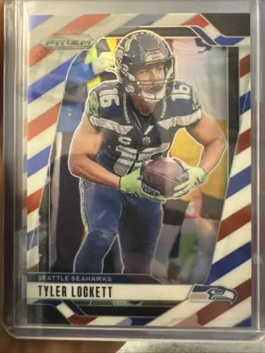 Tyler Lockett football card from 2024 Panini Prizm Red, Blue Prizm Seahawks lot