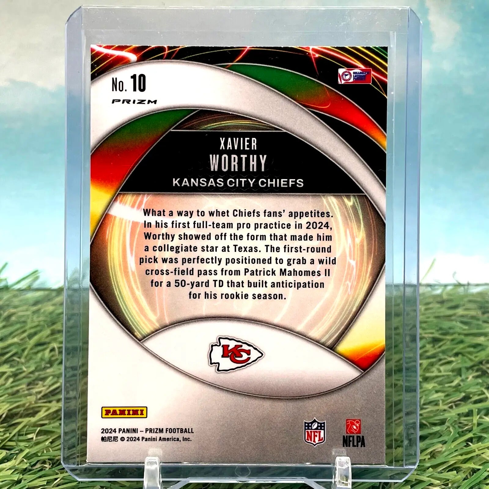 Xavier Worthy football card from 2024 Panini Prizm Green Ice Prizm Chiefs SP