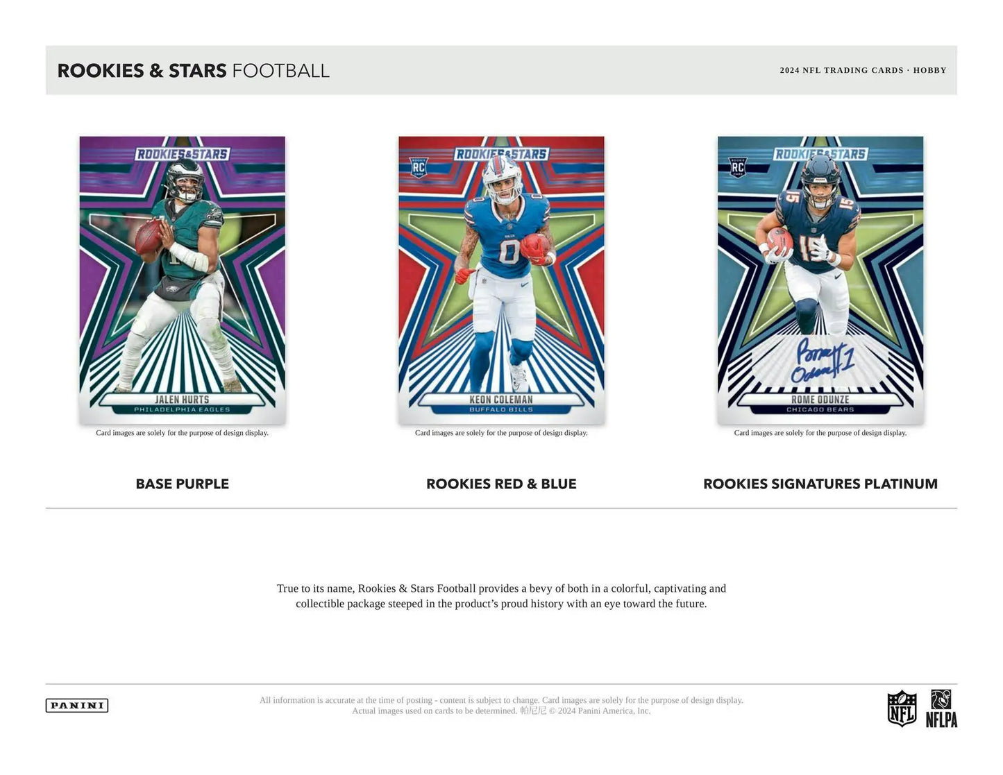 Three Rookies & Stars football trading cards with star patterns and vibrant designs