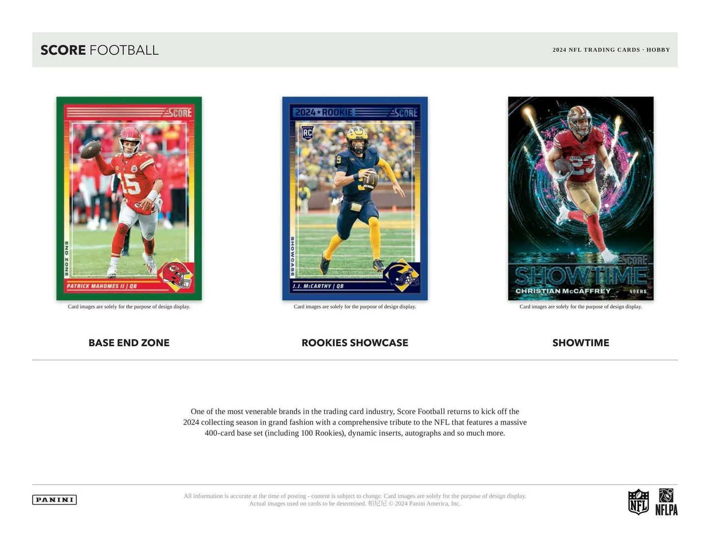 Three NFL player trading cards showcasing Score Football’s exciting action poses