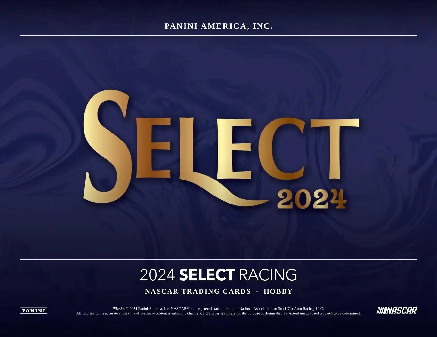 Gold metallic SELECT 2024 logo for Panini America’s NASCAR memorabilia card products