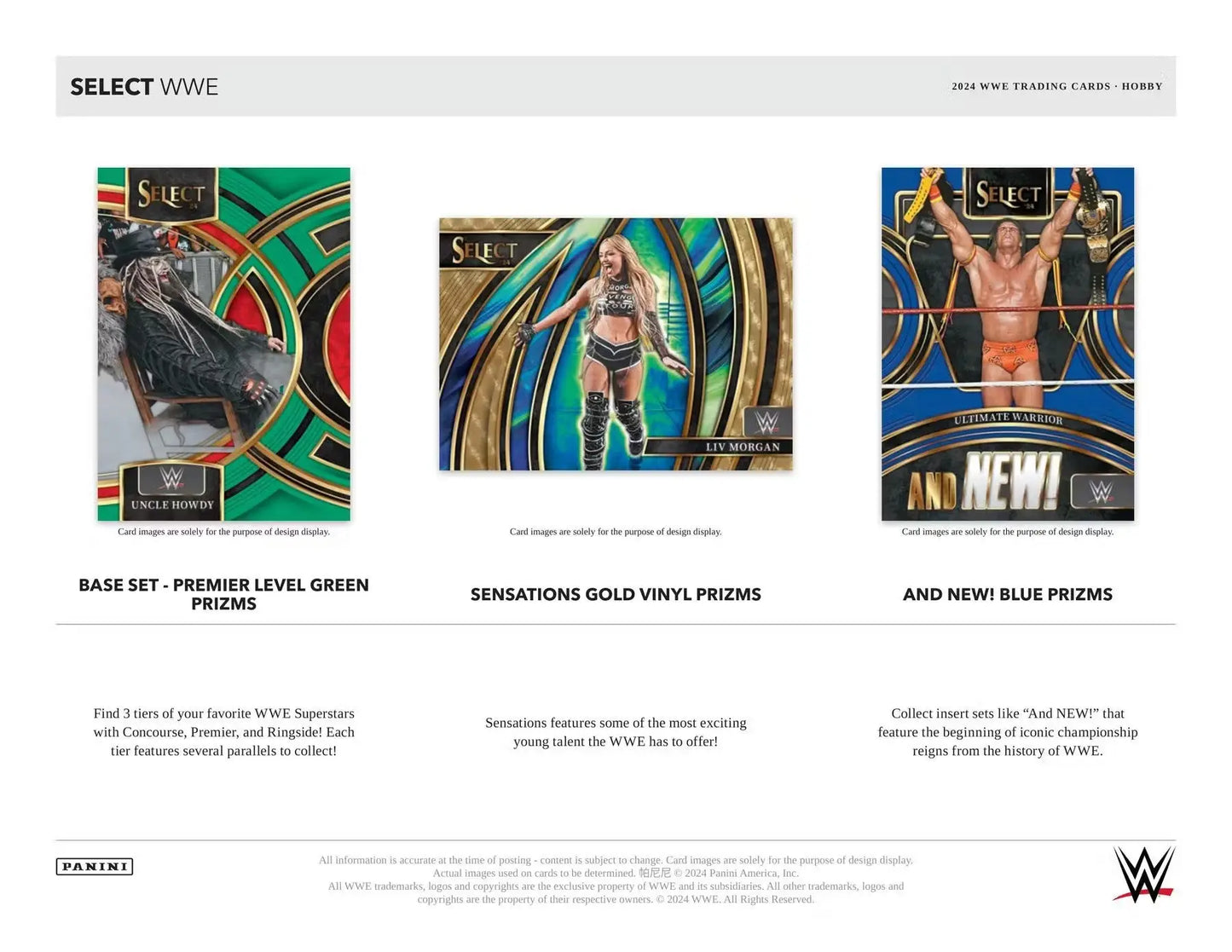 WWE Select Wave promo showcasing trading cards with metallic accents, featuring two autographs