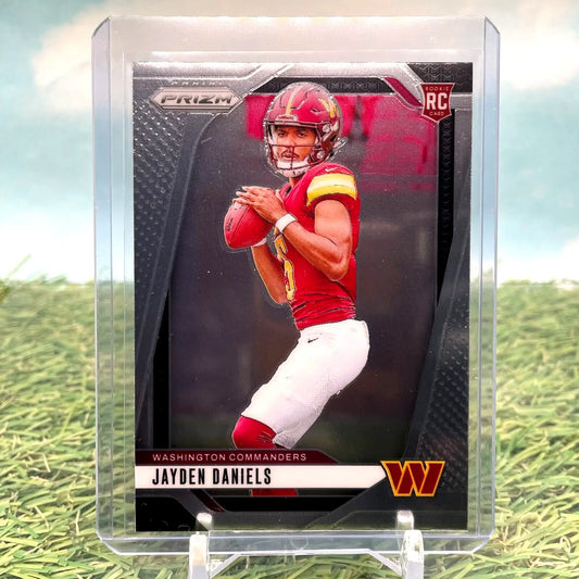 Jayden Daniels rookie card from 2024 Prizm Football featuring Washington Commanders