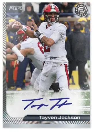 Football trading card of a quarterback in white uniform from 2024 Pulse Premier Hobby Box