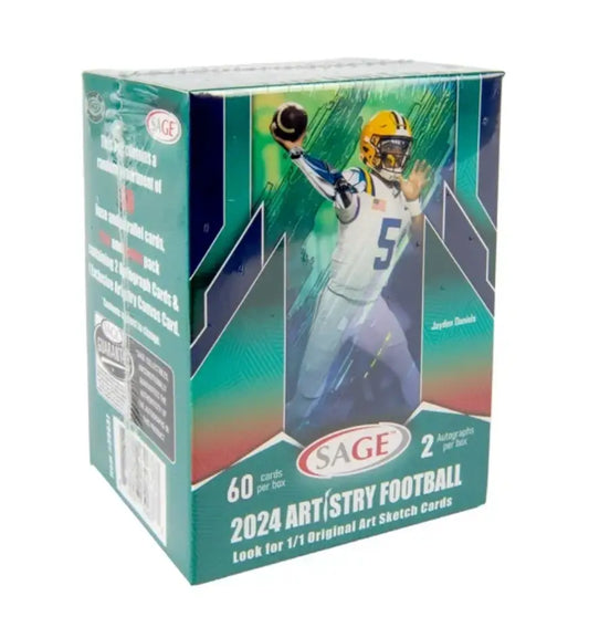 2024 Sage Artistry Football trading card box featuring player in white throwing football