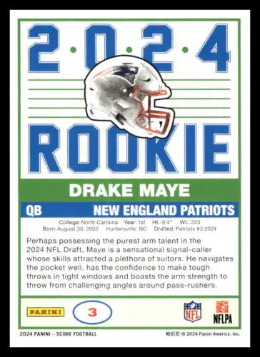 Drake Maye 2024 Score 35th Anniversary Rookie Football Card with original gloss sheen