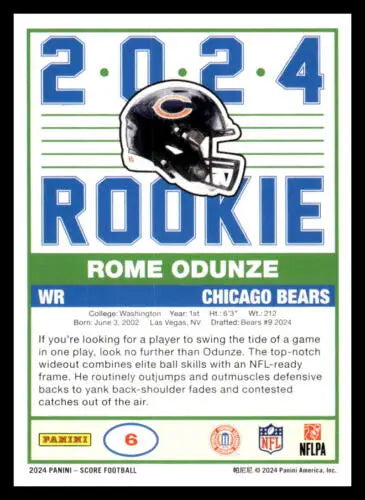 2024 Score 35th Anniversary Rookie #6 Rome Odunze NM-MT Football Card Original Gloss