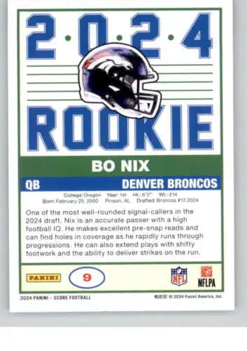 Bo Nix 2024 Score 35th Anniversary Rookie Football Card Original Gloss NM-MT Broncos