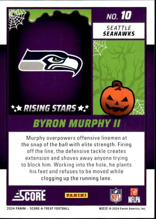 Halloween-themed Seattle Seahawks trading card featuring Byron Murphy and pumpkin decor