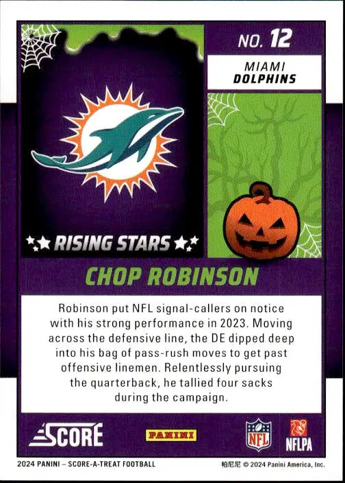 Miami Dolphins logo with teal dolphin and orange sunburst on Chop Robinson A-Treat