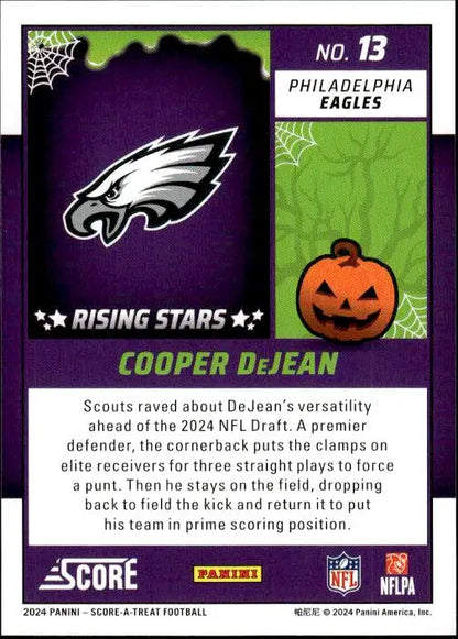 NFL trading card showcasing Philadelphia Eagles logo and Halloween pumpkin design