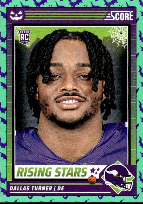 Football trading card of Dallas Turner in purple jersey, Baltimore Ravens defensive star