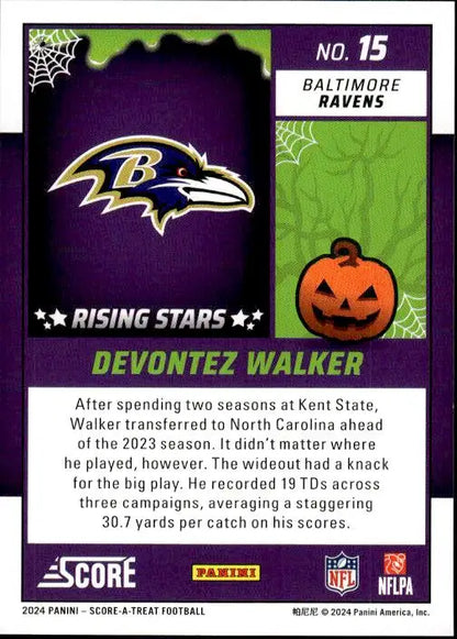 Baltimore Ravens Devontez Walker trading card with Halloween pumpkin decor design