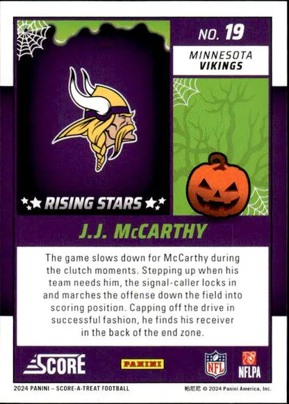 Minnesota Vikings logo on 2024 Score-A-Treat J.J. McCarthy Rising Stars Pumpkin