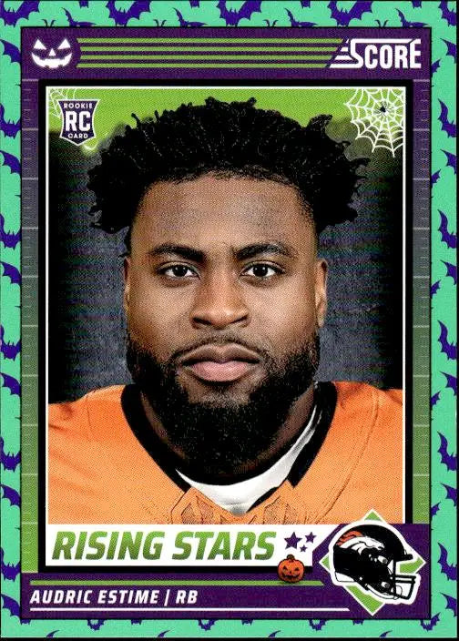 Football trading card of Audric Estime in orange Denver Broncos jersey from Score-A-Treat