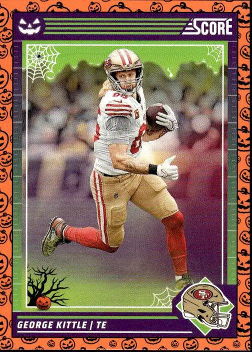 Football trading card featuring George Kittle in Halloween-themed San Francisco 49ers design