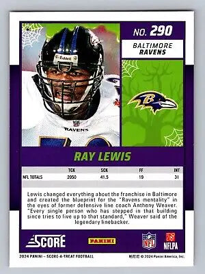 Ray Lewis football card from 2024 Score-A-Treat #290 with orange pumpkins design