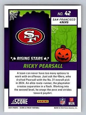 Halloween-themed Football card featuring Ricky Pearsall from 2024 Score-A-Treat collection