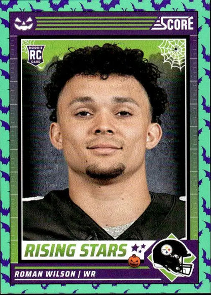 Football trading card featuring Roman Wilson in a green and purple border design