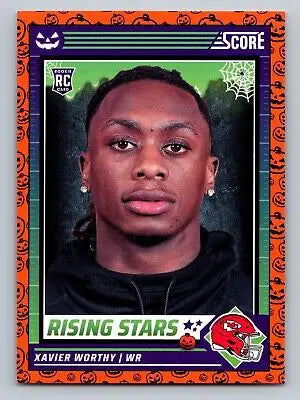 Xavier Worthy rookie card featured in 2024 Score-A-Treat A-Treat Rising Stars Pumpkins