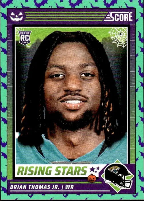 Football trading card of Brian Thomas Jr. with green and purple border design