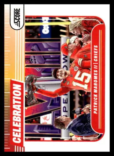 Patrick Mahomes football card from 2024 Score Celebration with original gloss finish