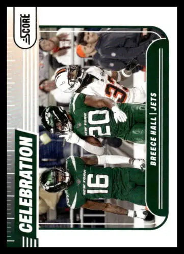 Breece Hall Jets football card from 2024 Score Celebration with original gloss finish