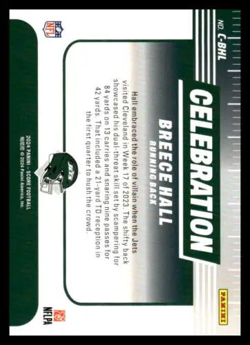 Breece Hall football card featuring original gloss from 2024 Score Celebration series