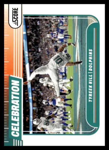 Tyreek Hill Dolphins football card from 2024 Score Celebration with original gloss finish