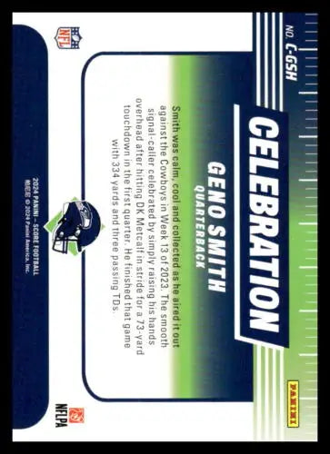 Geno Smith football card featuring original gloss from 2024 Score Celebration #5 Seahawks