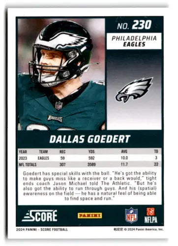 Dallas Goedert football card from 2024 Score Circular showcasing original gloss finish