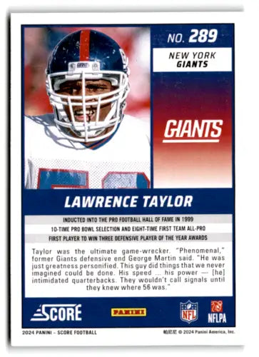 2024 Score Green #289 Lawrence Taylor football card with original gloss, NY Giants