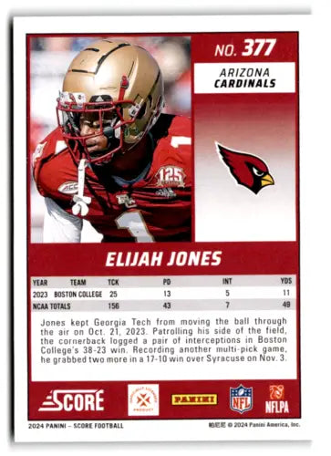 2024 Score Green Elijah Jones NM-MT RC Rookie Football Trading Card - Cardinals