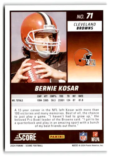 Bernie Kosar football card from 2024 Score Green collection with original gloss