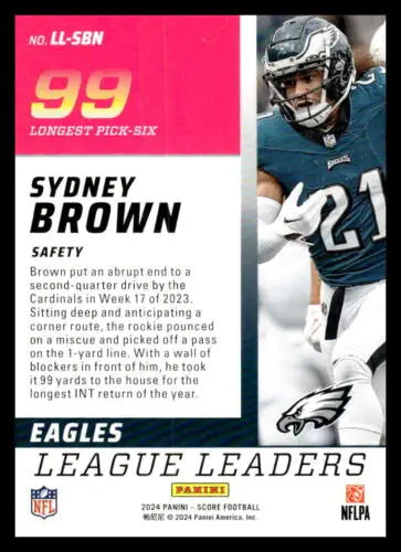 Sydney Brown 2024 Score League Leaders football card original gloss NM-MT Eagles