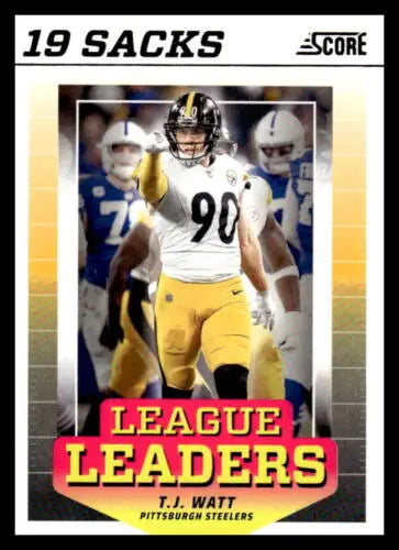 T.J. Watt football card from 2024 Score League Leaders featuring original gloss finish