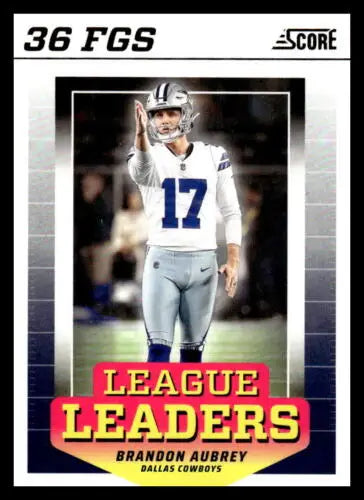 Brandon Aubrey football card from 2024 Score League Leaders in original gloss finish