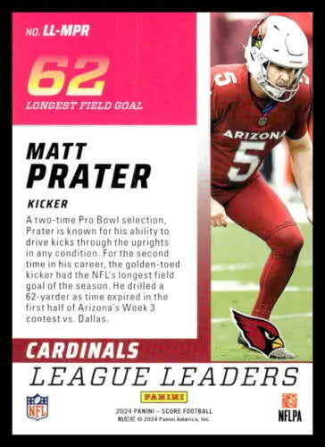 Matt Prater 2024 Score League Leaders football card with original gloss finish