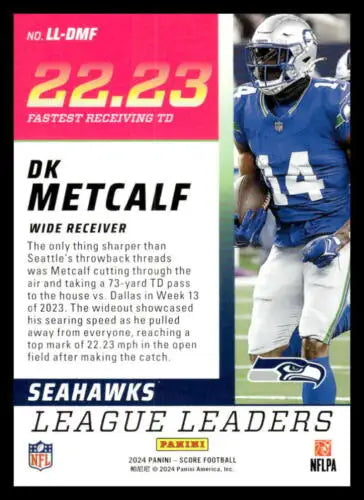 DK Metcalf football card from 2024 Score League Leaders with original gloss finish