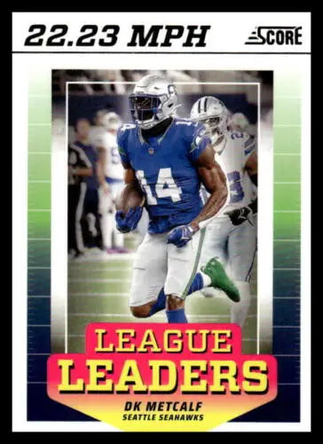 DK Metcalf 2024 Score League Leaders football card with original gloss finish