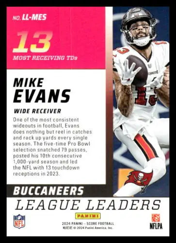 2024 Score League Leaders Mike Evans football card with original gloss from Buccaneers