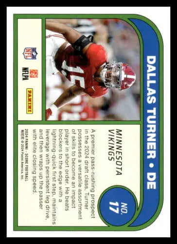 Dallas Turner football card from 2024 Score Protential with original gloss finish