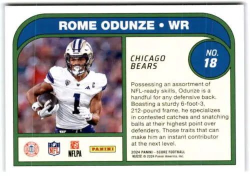 Rome Odunze football card from 2024 Score Protential with original gloss finish