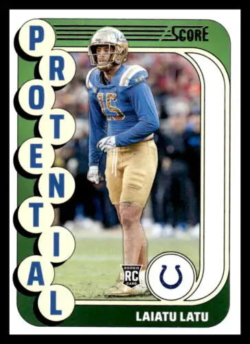 Laiatu Latu football card from 2024 Score Protential featuring original gloss design